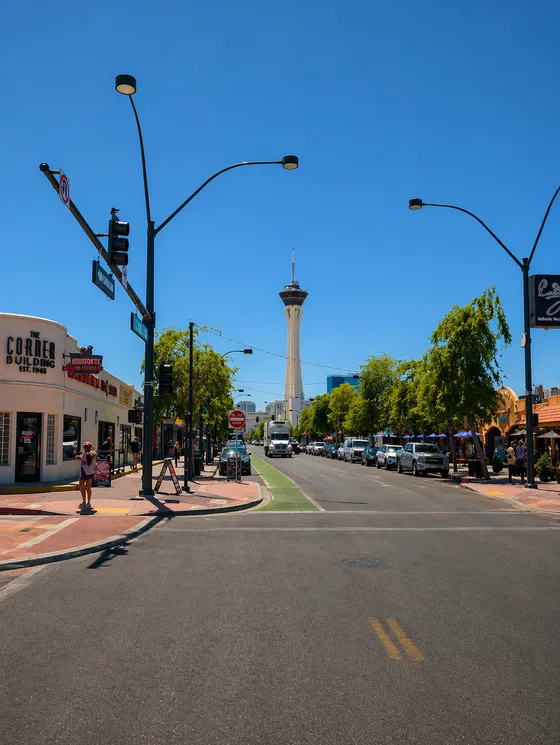 Main Street in the Las Vegas Arts District with the Strat in the distance