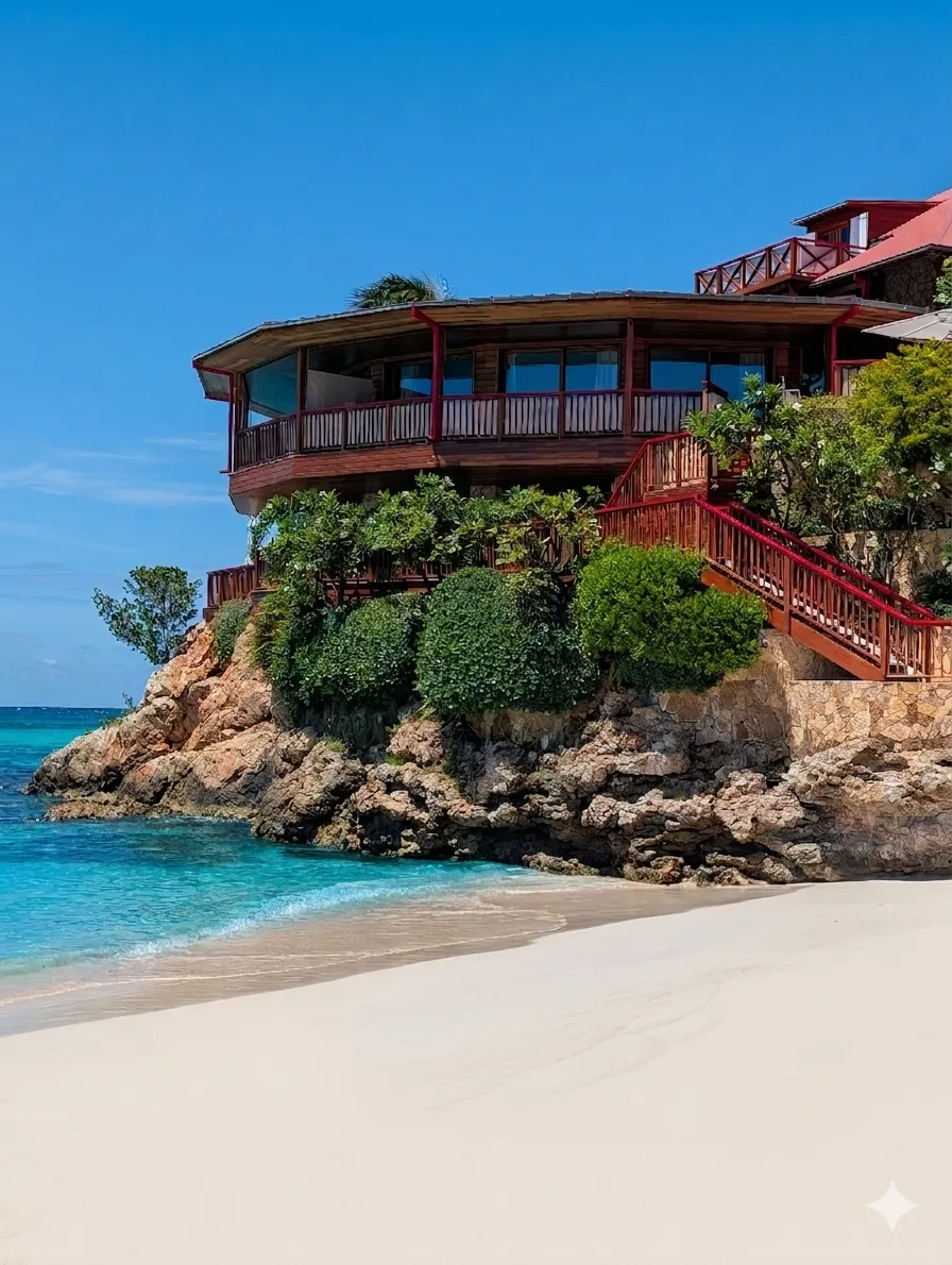 Eden Roc on its rocky outcropping, Bay of St. Jean, St. Barth's