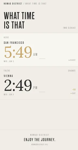 What Time Is That app showing San Francisco at 5:49 AM and Vienna at 2:49 PM